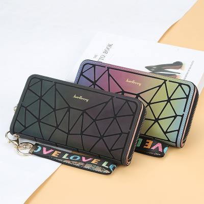 China Geometric Luminous Purses and Anti-theft Top Selling Wallets for Women Holographic Reflective Wallet for sale