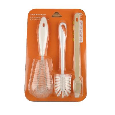 China Viable Stainless Steel Cleaning Brush Set Premium Nylon Brush With Handle Bottle Plastic Kitchen Tool Cleaning Brush for sale