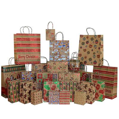 China Recycled Materials Wholesale Custom Logo Printed Christmas Festival Gift Wrapping Paper Portable Wrapping Paper Bags Small for sale