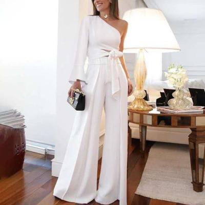 China Anti-wrinkle DWT115 New One Shoulder Officewear Romper Wholesale Stylish Single Sleeve Wide Leg Trousers Long Fashion Jumpsuit for sale