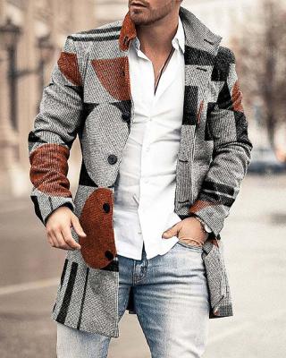 China Breathable Autumn Winter Fashion Casual Striped Print Mens Mid-length Cardigan Casual 5xl Trench Coat Long-sleeved Coat MT1401 for sale