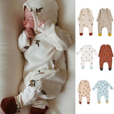 China Baby Daily Clothes Newborn Baby Cotton Foot Wrapped Pajamas Children's Long Sleeve Printed Jumpsuit 2pcs Baby Rompers With Hats for sale