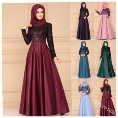 China Breathable Lace Muslim Dress Women Elegant Long Soft Turkish Islamic Robes Floral Conservative Dresses Clothing Prayer Garments for sale