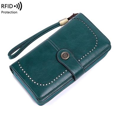 China Large Capacity RFID Wholesale HQ Women's Wallets With RFID Protective PU Phone Holder Clutch Travel Purse Leather Strap Large for sale