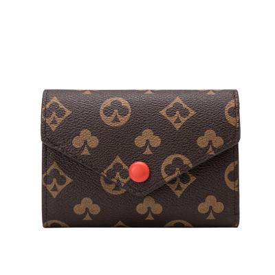 China Famous Brand New Arrival Short Flower Design Waterproof Female Classic Wallet Card Holder Clip Multifunctional Triple Wallet Coin Purse for sale