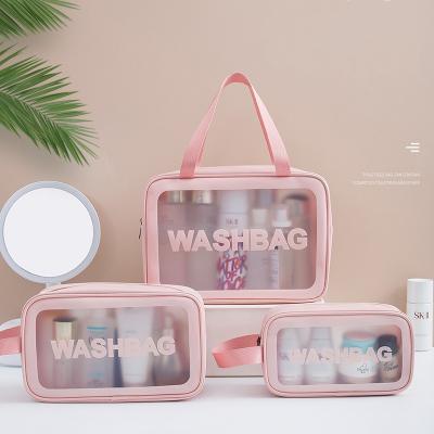 China Wholesale Water Proof PU PVC Travel Toiletry Bag Water Proof Transparent Makeup Waterproof Cosmetic Bag Cheap Frosted Leather Portable Bag for sale