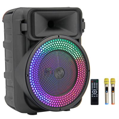 China Free Sample Colorful LED Light 8 Inch Heavy Bass Box Outdoor Karaoke Party Portable Speaker With MIC for sale