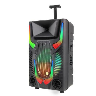 China Colorful LED Light Most Popular 8 Inch Portable Rechargeable Subwoofer Cart Speaker With Wireless Microphone for sale