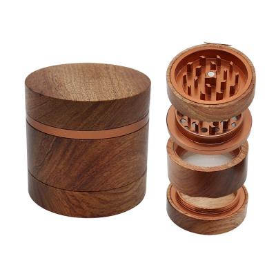 China Aluminum Alloy Metal Teeth Ready To Board Herb Tobacco Metal Grinder Wood Aluminum Grinder With Metal Spliced ​​Ring for sale