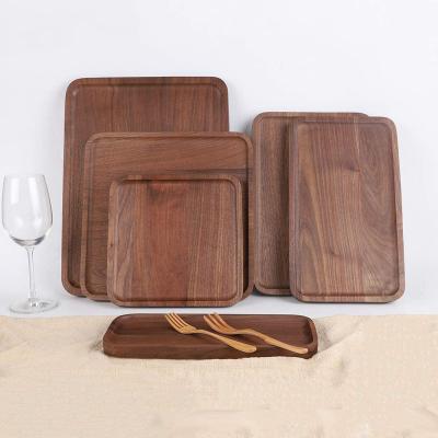 China Walnut Party Hotel Cafe Food Wooden Square Round Walnut Wooden Serving Dish Rectangle Wood Trays for sale