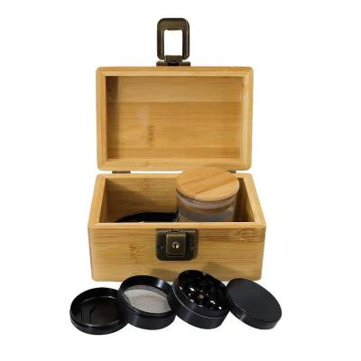 China Custom bamboo weed smoking set rectangle storage wooden box stash box for weed packaging for sale