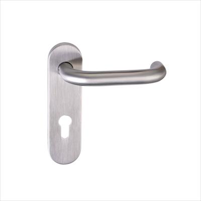 China Modern Europe SS304 22mm diameter tube door lever handle on center plate 72mm height with long plate for steel door for sale