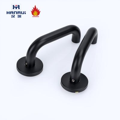 China Door Lever Handles Industrial Black Interior Door Handle On Round Rose In Matte Black for sale