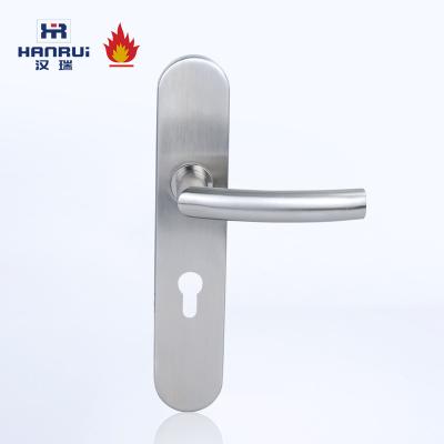 China Modern High Quality 304 Stainless Steel Door Lever Handle With Long Trim Plate for sale