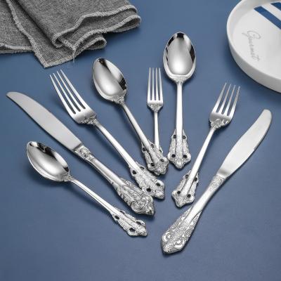 China Silver/Gold Wedding Viable Luxury Cutlery Cutlery Set 4 Piece Knife Spoon Fork Kitchen Stainless Steel Reusable Cutlery Set for sale