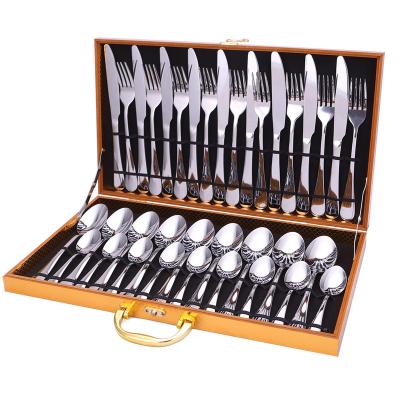 China Sustainable Hot Sale Stainless Steel Flatware Sets 36 Pieces Spoon Cutlery Fork Knife Set With Wooden Box for sale