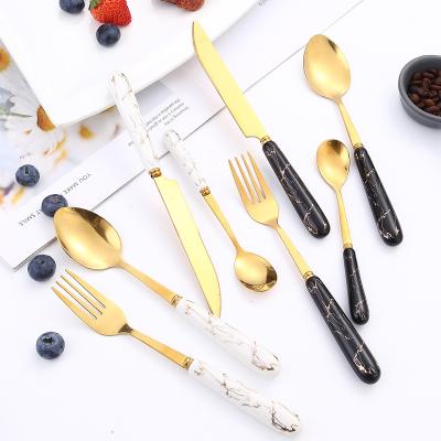 China New Sustainable 24-Piece Stainless Steel Set Handle Ceramic Dinnerware Western Steak Knife Fork Spoon Set Wedding Dinnerware Set for sale