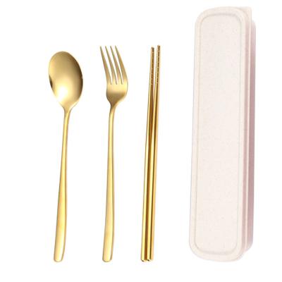 China Customized Travel Portable Tableware Logo Stainless Steel Tableware Viable Customized Outdoor Camping With Fork Spoon 3Pcs Chopsticks Set for sale