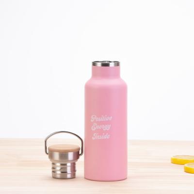 China Custom Printed Portable Logo Sports Water Bottle Double Layer Stainless Steel Vacuum Cup Lid Bamboo Handheld Thermos Bottle for sale