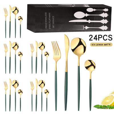 China Viable Portuguese Stain and Steak Fork Set Stainless Steel Knife Fork Spoon 24 Pcs Gift Box Set for sale