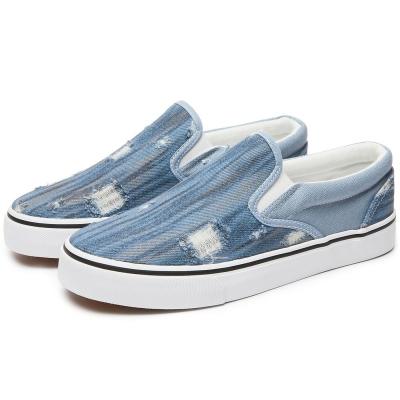 China Fashion Trend KH Factory High Quality Ripped Denim Customized Logo Men Canvas Sneakers Unisex Slip On Canvas Shoes For Men for sale