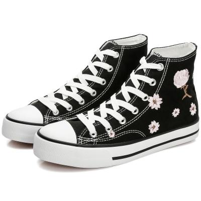 China Fashion Trend Wholesale Custom Floral Skateboard Embroidered Casual High Top Canvas Shoes Walking Sneakers Skateboarding Shoes For Women for sale