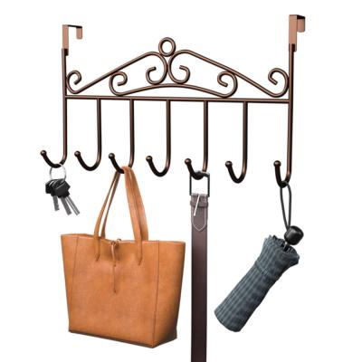 China Sustainable 7 Hooks Decorative Iron Over The Door Towel Rack Metal Door Hooks For Clothes for sale