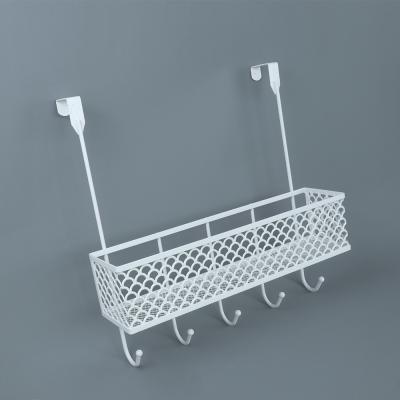 China Simple Creative Viable Style Towel Rack Hook Hanger Iron Over The Door Hooks With Storage Basket for sale