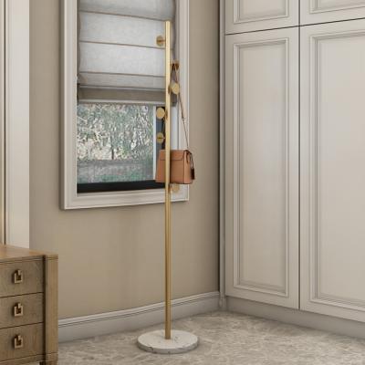 China Modern Luxury Hot Sale Marble Gold Iron Coat Rack Floor Coat Stand Single Bedroom for sale