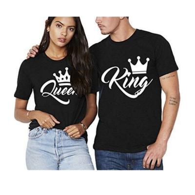 China Custom Print KING QUEEN Cotton Shorts Anti Shrink Casual Sleeve Stitches Loose Brand Couples T-Shirt For Men And Women for sale