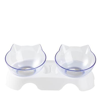 China Sustainable Tilt Style Double Bowl For Pet Cat Food And Transparent Water Bowl Pet Feeder Bowl for sale