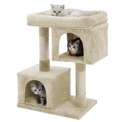 China Viable Wholesale Wooden Scratch Climbing Stand Single Tower Scratcher With Platform Frame Cat Tree Toys for sale