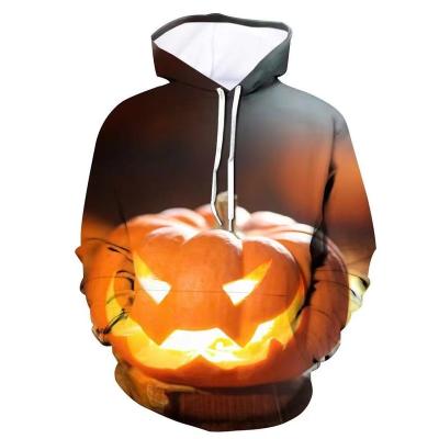 China 2021 Breathable New Style Halloween 3D Printed Hooded For Men Women Sweatshirt Pumpkin Pullover String And Pocket Hoodies for sale