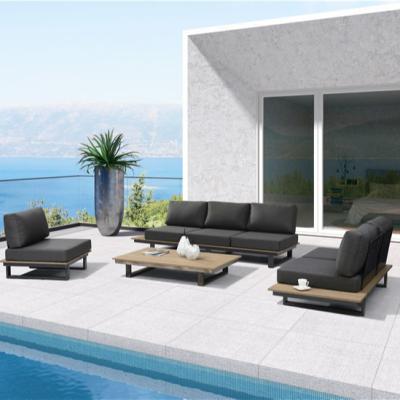 Cina Outdoor Furniture Aluminum Alloy Dutch Teak Garden Patio Sectional 6 Seater Corner Sofa Set in vendita