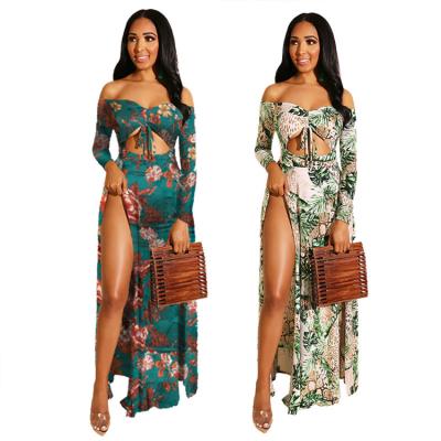 China Stylish Viable Slit Fork Strapless Print Dress Plus Size Women Clothing Plus Size Women's Dresses for sale