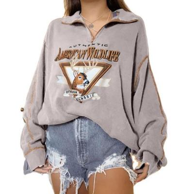 China Street Soft Hippie Sweater Lapel Deer Print Loose Coat Long Sleeved Women's Sweaters for sale