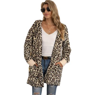 China 2021 Winter NGO-wrapped plush leopard color cardigan leisure Anti-wrinkle pure grain sweater women's clothing for sale