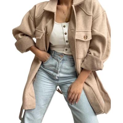 China Soft Fabric Wool Machining Pocket Lapel Swap Winter Ladies Fashionable Women Coats for sale