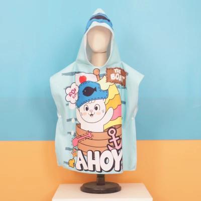 China Breathable Customized Logo Printed Microfiber Cartoon Print Cape Men Women Clothes Children Windproof And Sunscreen Bathing Robe Swimming for sale