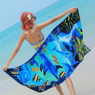 China Compressed Printed Beach Towel Microfiber Digital Direct Throw Printed Shawl Adult Female Swimming Towel for sale