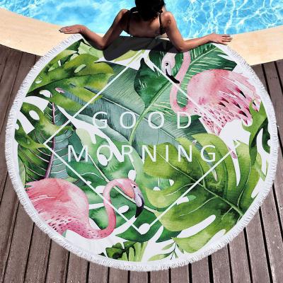 China Customized Round Border Nordic Microfiber Logo Beach Towel Style Round Beach Mat Compressed With Tassel Shawl for sale