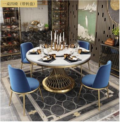 China Luxury post-modern stainless steel table stainless steel household with turntable coffee round counter marble top dining table for sale