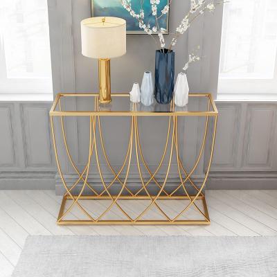 China Nordic modern clear glass contracted glass aureate living room decorates porch step transparent glass console table for sale