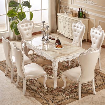 China Other European Style Small Rectangular Solid Wood Family Small Rectangular White Marble Dining Table And Chair for sale