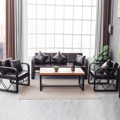 China (Others) American Style Iron Adjustable Leather Sofa Living Room Sofa Tea Table Sofa Set Furniture for sale