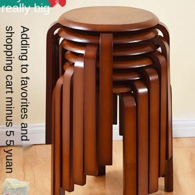 China Simple Rubber Wood Reinforced Wooden Chair Lounge Round Minimalism Style Stool for sale