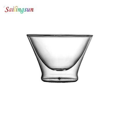 China Fancy Design Fancy Design Handmade Wide Pyrex Double Wall Mouth Pudding Thermo Glass Mug for sale