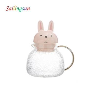 China Viable Funny Fancy Cartoon Rabbit Pyrex Fruit Fruit Handmade Glass Teapot for sale