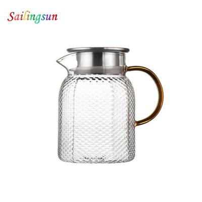 China New Design Oversized Viable Proof Pyrex Infusion Lid Fruit Tea Thermo Glass Carafe for sale