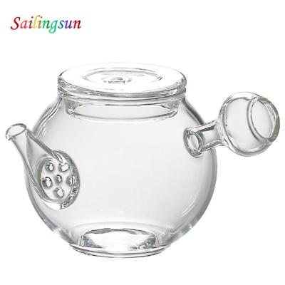 China New Sustainable Handmade Small Borosilicate Handle Tea Infusion Thermo Glass Pot for sale